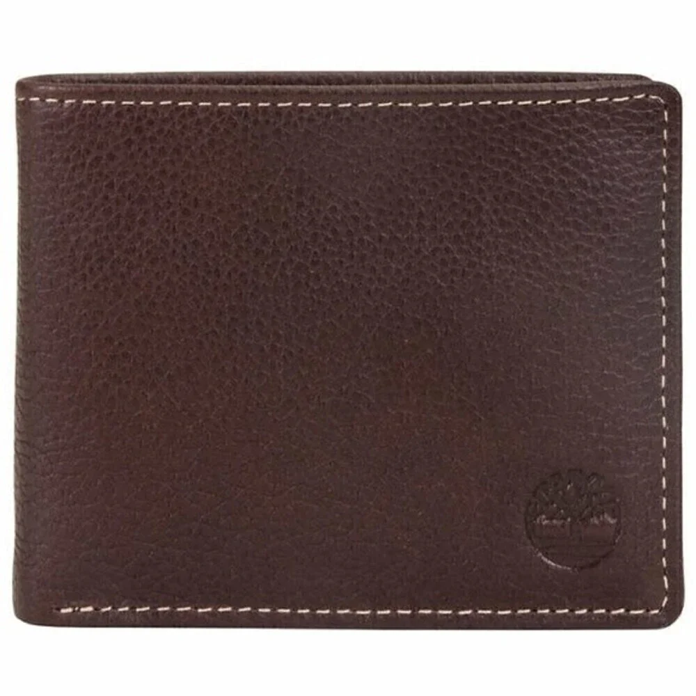 Timberland Pebble Leather Brown Men's Wallet Logo Embossed